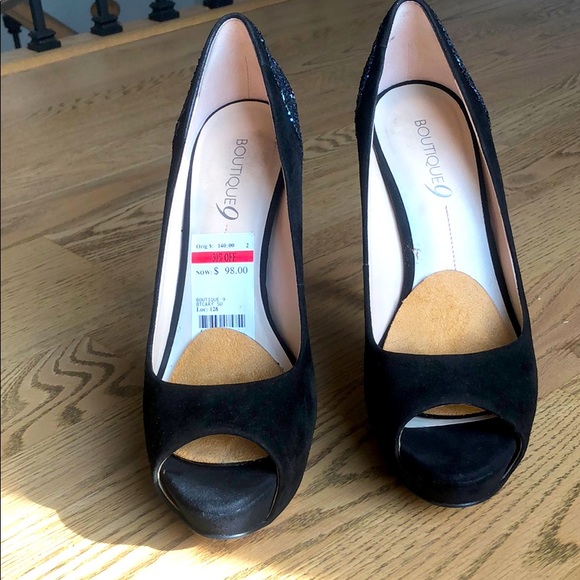 Black suede sparkle Christmas peeptoe platform women high heel stiletto dress - Picture 9 of 11